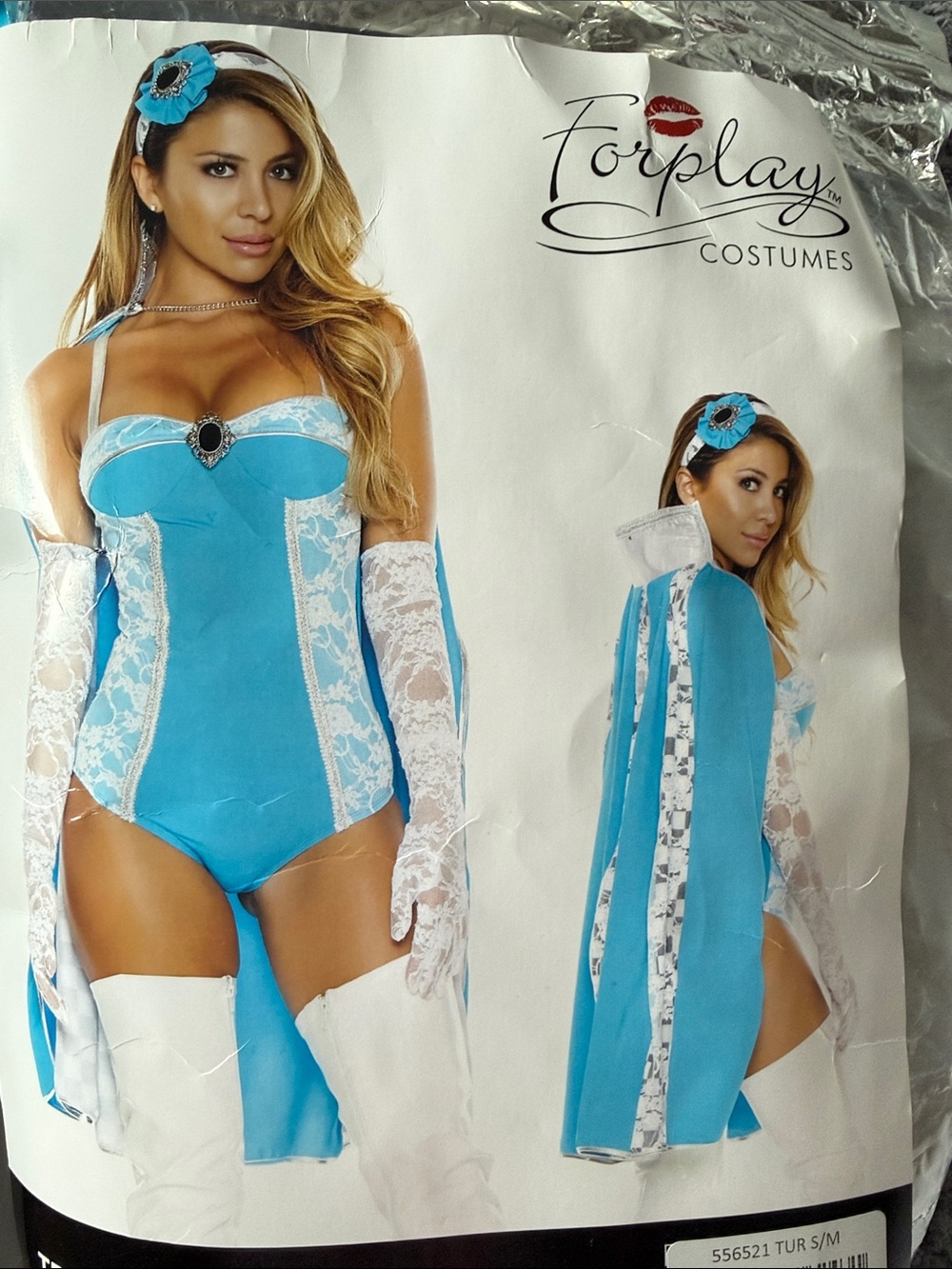 Forplay Tea Time Turquoise and White Lace Corset Bodysuit with Cape